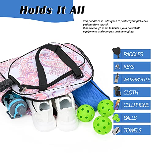 Boulder Bee Pickleball Bags, Premium Pickleball Tote Bag for Girls, Women’s Hand/Shoulder Gym Bag w Water Bottle Holder, with Pickleball Racquet/Paddle Holder - color: Pink cashew flower