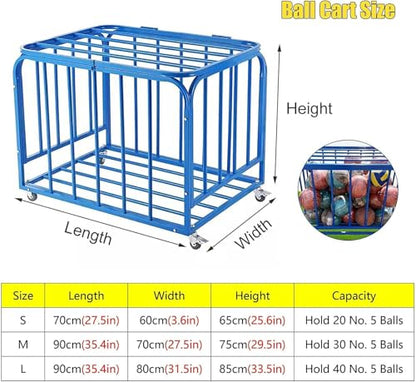 Lockable Ball Storage Cart with Wheels, Heavy Duty Rolling Sports Equipment Organizer Stackable Ball Cage with Lid, Metal Basketballs Footballs Rack for School/Gym(90x80x85cm) - size: 90x80x85cm