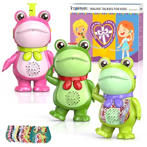 Inspireyes Walkie Talkies for Kids, Rechargeable 3 Pack,Cute Saluting Frog Toy,Toddler Playset Indoor Outdoor Toy with Stickers, Birthday Gift for 3 4 5 6 7 8 Year Old Girls Boys - color: Green + Pink Trio, size: 3 Pack