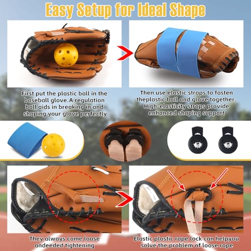 Baseball Glove Break-in Kit, 6-Piece Set with 1 Wooden Solid Construction Glove Mallet, 2 Elastic Wraps, 2 Locks, 1 Plastic Practice Ball - Baseball Hammer for Adult & Youth Glove Break-in and Shaping - size: Blue-Glove Break-in Kit