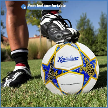 Professional Soccer Ball Size 5, Thermal Bonded Waterproof PU Match-Quality Training Ball with Pump - color: blue gold, size: size 5