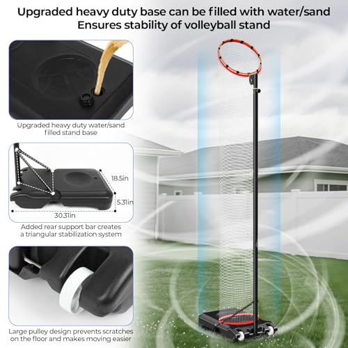 Volleyball Setter Trainer Net Setting Training Equipment，with Mobile Pulleys, Adjustable Height/Angle,Can Be Filled with Water，Indoor and Outdoor Volleyball Serve, Dunk and Set Practice Net