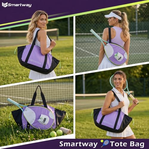 Smartway Pickleball Tote Bag for Women, Stylish Tennis Bag with Detachable Paddle Pocket, Waterproof Large Capacity Court Shoulder Bag for Gym, Daily & Weekend Trips, Men Ideal Pickleball Gifts - color: Purple