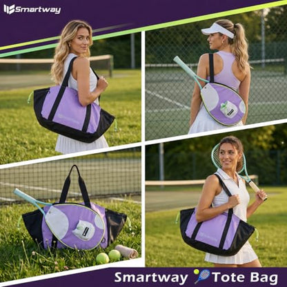 Smartway Pickleball Tote Bag for Women, Stylish Tennis Bag with Detachable Paddle Pocket, Waterproof Large Capacity Court Shoulder Bag for Gym, Daily & Weekend Trips, Men Ideal Pickleball Gifts - color: Purple
