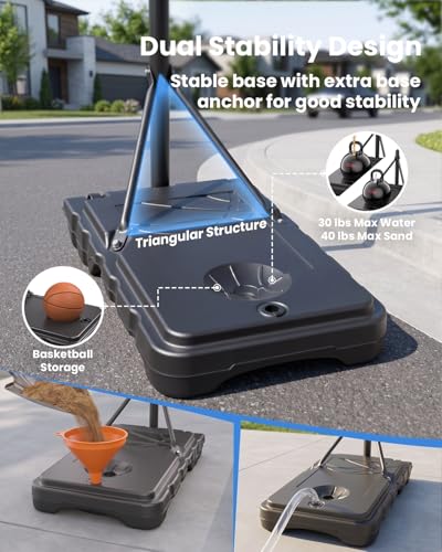 IGL Kids Basketball Hoop Outdoor Adjustable, 33 Inch Portable Basketball Goal with PC Backboard, Fillable Base & 40 lb Weight Ball for Backyard & Driveway - color: Black-Standard