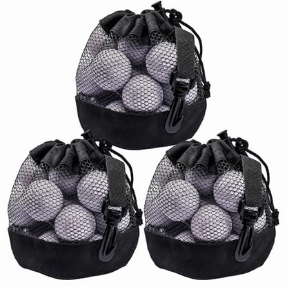 3PCS Golf Ball Bags with Drawstring, Nylon Mesh Bag for Golf Balls, Design for Most Outdoor Storage