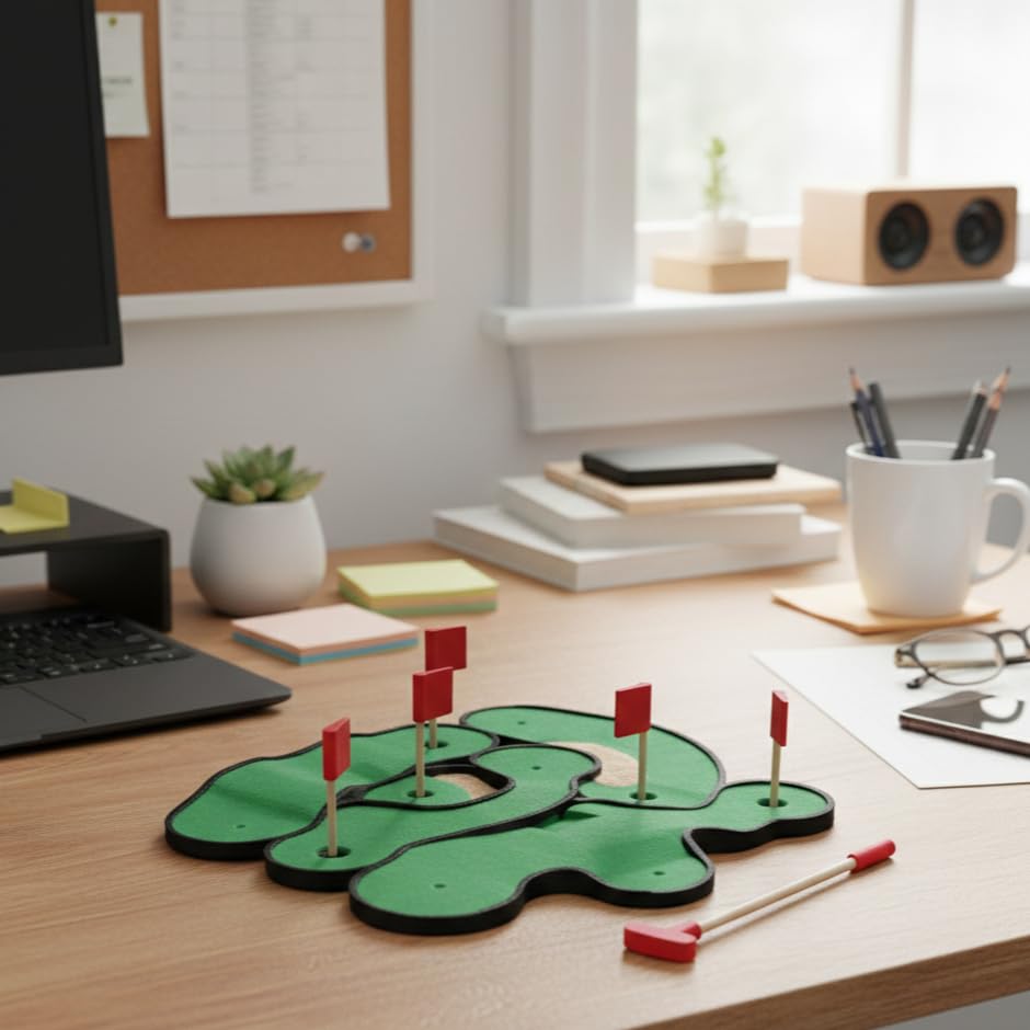 Desktop Mini Golf Set, 5-Hole Office Putting Course with Putter, Balls, Flags, Sand