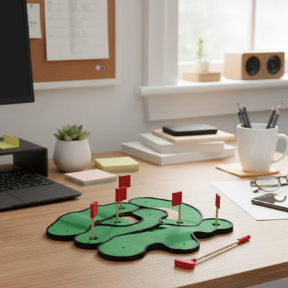 Desktop Mini Golf Set, 5-Hole Office Putting Course with Putter, Balls, Flags, Sand