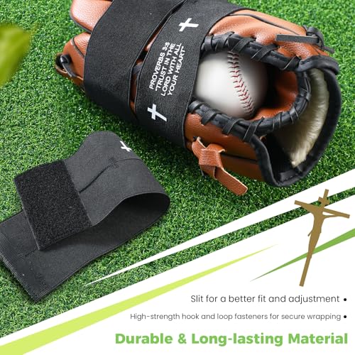 Simgoing Christian Cross Softball Glove Wrap with Bible Verse Speeds Up Break in Process Baseball & Softball Elastic Mitt Glove Strap Band Keep Pocket Formed Ideal for Players of All Ages - style: Bible Style