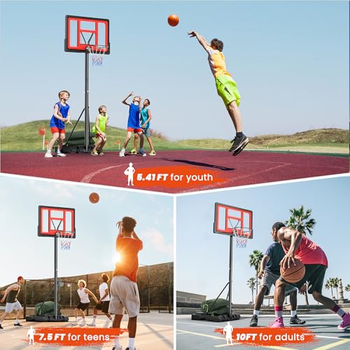 10FT Basketball Hoop Outdoor 44 Inch Backboard Portable Basketball Hoop with Extra Sandbag Adjustable Basketball Goal with Wheels and Stable Base for Youth Adults Court Backyard Driveway