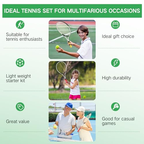 6 Pcs Tennis Rackets for Adult Recreational 6 Players 27'' Tennis Racket Set with 3 Balls Lightweight Tennis Rackets for Tennis Training Beginner with Overgrip and Bag
