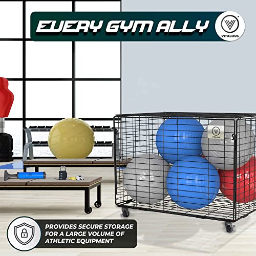 Ball Cart – Rolling Storage, Lockable Lid, Ball Cage for Garage or Gym, Sports Equipment Organizer, Multi Ball Storage, Metallic, Indoor and Outdoor