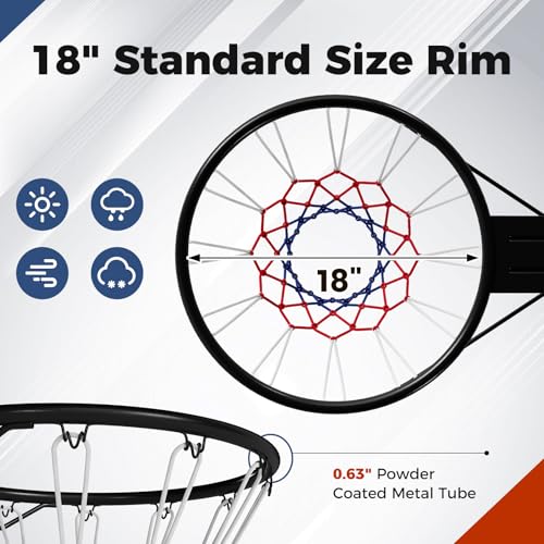 Goplus 18’’/15’’ Replacement Basketball Rim, Wall Door Mounted Basketball Hoop with All Weather Net, Indoor Outdoor Hanging Basketball Rim Goal Outside - size: 18", style: Black, Dual-spring