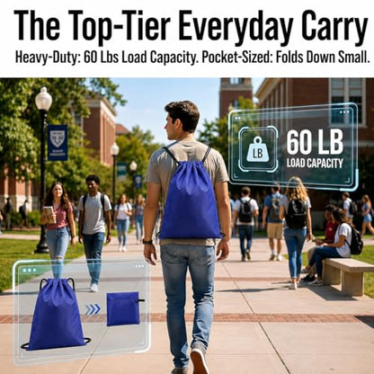 Extra Large Drawstring Backpack, Heavy-Duty Oxford String Bag for Basketball, Soccer & Laptop (2, Blue) - color: Blue