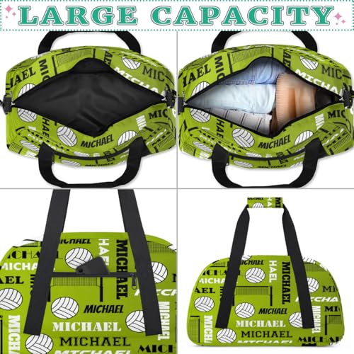 Custom Volleyball Gym Bag Duffel Bag for Women Men, Personalized Name Sport Bag Overnight Bags Customized Travel Weekender Bag, Green Yellow - color: Green Yellow