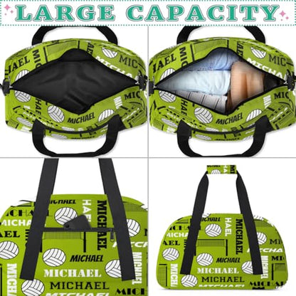 Custom Volleyball Gym Bag Duffel Bag for Women Men, Personalized Name Sport Bag Overnight Bags Customized Travel Weekender Bag, Green Yellow - color: Green Yellow