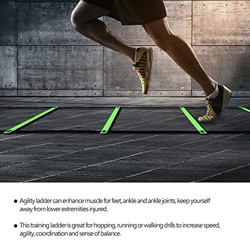 Agility Ladder Speed Ladder Training, 16 Rung Adjustable Flat Plastic Rungs with Durable Nylon Straps for Football Rugby Tennis Baseball Sports - color: Green