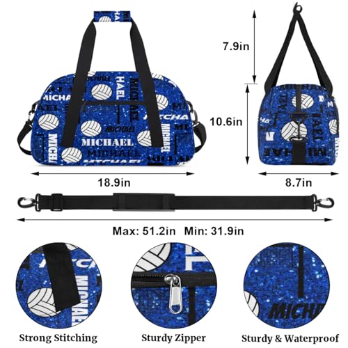Custom Volleyball Gym Bag Duffel Bag for Women Men, Personalized Name Sport Bag Overnight Bags Customized Travel Weekender Bag, Navy Glitter - color: Navy Glitter