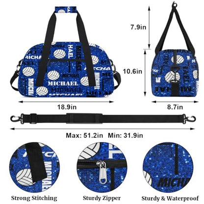 Custom Volleyball Gym Bag Duffel Bag for Women Men, Personalized Name Sport Bag Overnight Bags Customized Travel Weekender Bag, Navy Glitter - color: Navy Glitter