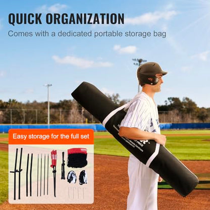 VEVOR Softball Practice Net, Portable Baseball Training Net for Hitting, Batting, Catching, Pitching - Backstop Equipment with Bow Frame, Carry Bag, Strike Zone, Batting Tee