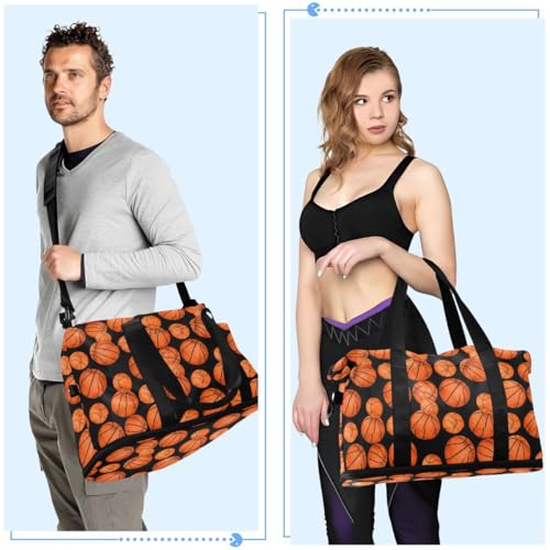 ALAZA Basketball Ball Black Travel Duffel Bag Tote Bag Multi Compartment Weekender Overnight Bag with Wet Pocket for Travel Men Women