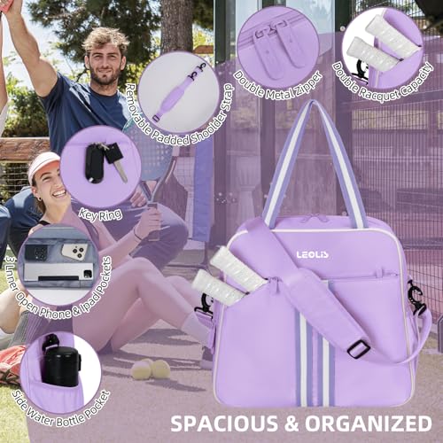 Pickleball Bag Pickle Ball Backpack for Women,Pickleball Accessory Tote Sport Equipment Bag Machine Washable with Shoe Compartment,Wet Pocket,Adjustable Shoulder Strap Fence Hook,Great Gift 30L-Purple - color: Purple