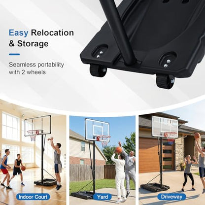 GYMAX Basketball Hoop, 5.6-10 Ft Adjustable Basketball Goal with 44 Inch Shatterproof Backboard, Fillable Base, Wheels for Teens, Adults, Outdoor, Backyard, Driveway