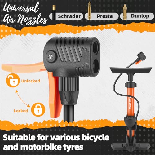 Bike Floor Pump, Bikes Pump with Gauge,Bicycle Air Pump with High Pressure 160 Psi, BikeTire Pump with Presta Schrader Valves，Portable Hand Pump Bike, Fits Road Bikes MTB E-Bike, Ball - color: Orange