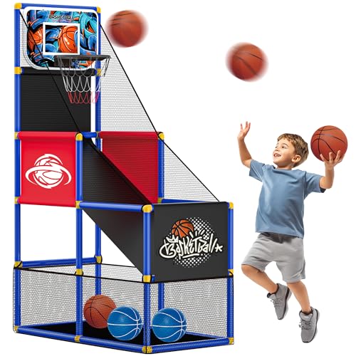Kids Arcade Basketball Hoop with 4 Balls,Indoor Outdoor Single Shot Basketball Game for Toddler,Carnival Games Sport Toys Gifts for Boys Girls Ages 3-8,Ideal for Competition