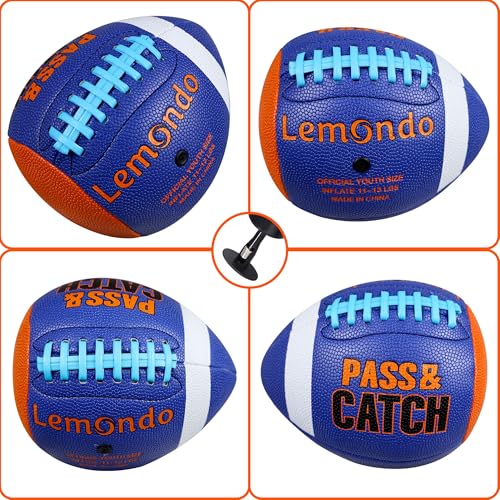 PassCatch Youth Size(Ages 5-14), Train Football Passing & Handling Technique with Rebounding Half Ball, Ideal for Solo Practice Against a wall(with Pump) Blue Orange