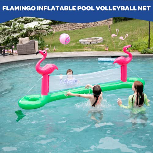 Giant Inflatable Pool Volleyball Net Set w Ball- 12 ft Long XL Size, Durable Thick PVC Material- Flamingo- Easy Inflate- Outdoor/Backyard Summer Swim BBQ Party Fun- Kids, Teens Water Float Game Toy