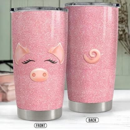 SANDJEST Pig Tumbler Glitter 20oz Tumblers with Lid Gift for Women Girl Daughter Sister Animal Lovers Christmas Birthday - color: Pink