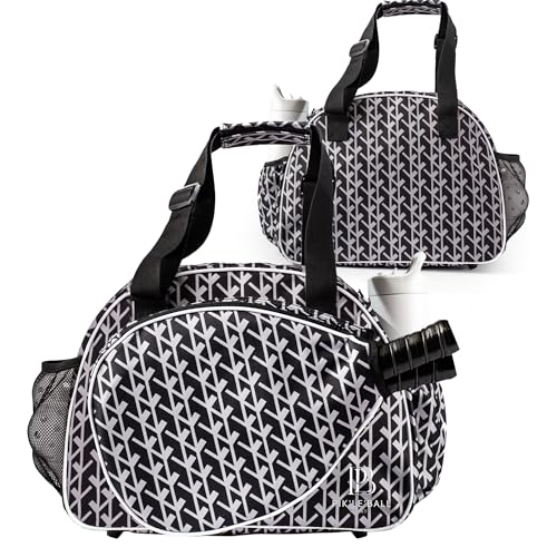 Pik’le’Ball Sport Premium Women's Pickleball Bag – Stylish and Versatile Sports Bag with Water Bottle Holder, Padded Paddle Pocket, and Spacious Design (fits 2+ Paddles!) - color: Court Couture Black