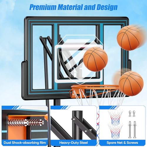 Asbest 44" Portable Basketball Hoop Outdoor | 5.5-10ft Stepless Adjustable Height Basketball Goal System for Driveway, Backyard, for All Ages