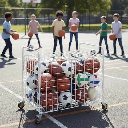 MyGift Professional Gym Metal Multi Sports Ball Storage Cart with Jumbo Industrial Wheels, Commercial Grade Portable Equipment Locker Cage for Basketball, Football, Soccer, Volleyball