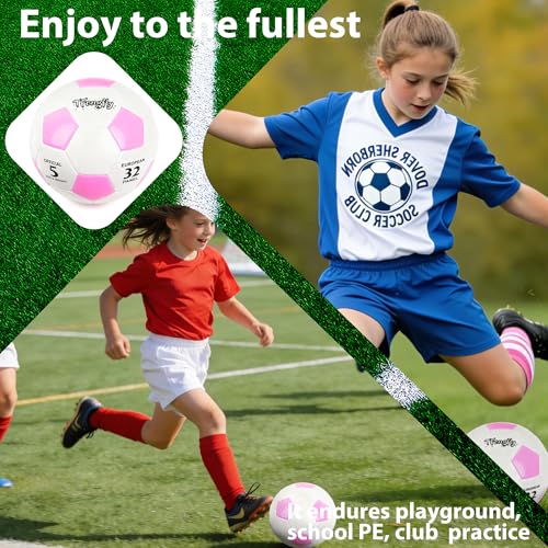 Soccer Ball Size 3 with Pump Needle, Size 3 Trainning Classic White Black Thicker PU Tight Weaved Suitable for Youth Boy League Game Trainning - color: Pink