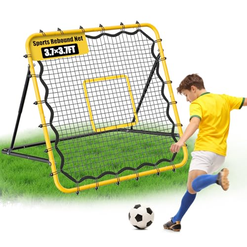 Rebound Net 3.7 x 3.7 FT, Baseball Softball Soccer Volleyball Pitching Rebounder, 5 Adjustable Return Angles, Portable Bounce Back Training Equipment