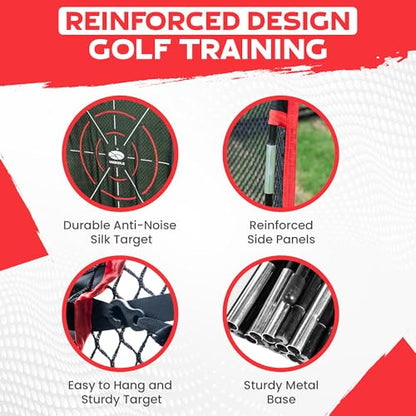 10x7ft Heavy Duty Golf Hitting Net with Swing Path Mat & Turf Insert – Backyard & Garage Golf Practice Net for Real Golf Balls, Indoor Outdoor Full Swing & Chipping