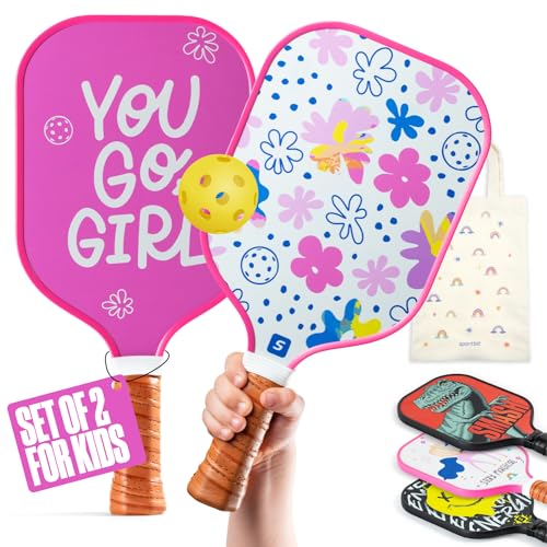 Sportbit Kids Pickleball Paddles Set of 1 or 2 - Child Size Pickleball Paddle for Kids Small and Lightweight - Carbon Fiber Youth Pickleball Paddle Set with Bag for Children Under 12. - color: 2-pack Go Girl