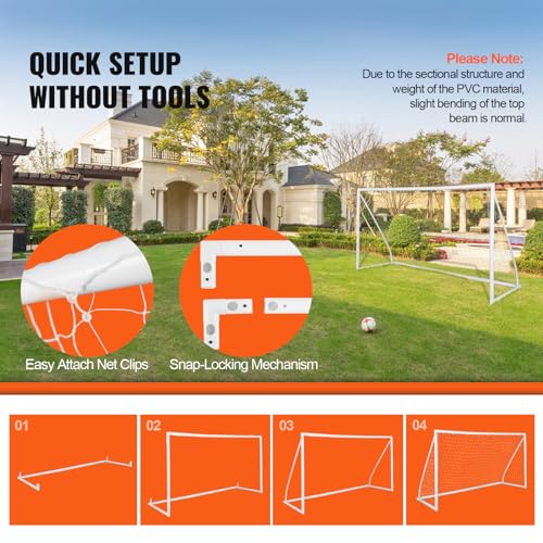 VEVOR Portable Soccer Goal, 12 x 6 ft Large Practice Soccer Net, Steel Fiberglass Structure Training Goal Set with Carry Bag, All-Weather Outdoor Use, for Backyards, Parks, School Fields - style: 12x6 ft PVC