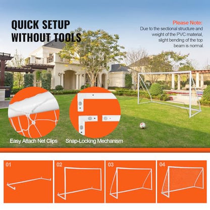 VEVOR Portable Soccer Goal, 12 x 6 ft Large Practice Soccer Net, Steel Fiberglass Structure Training Goal Set with Carry Bag, All-Weather Outdoor Use, for Backyards, Parks, School Fields - style: 12x6 ft PVC
