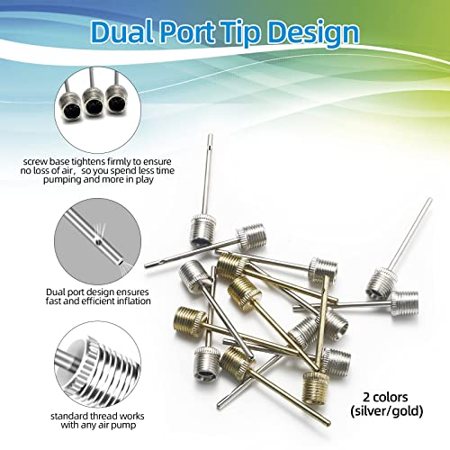 16PCS Air Pump Needle, Dual-Port Inflation Needles, Air Inflation Needle for Football Basketball Soccer Ball Volleyball Rugby Balls and Other Sports Balls Replacement Needles with Portable Storage Box
