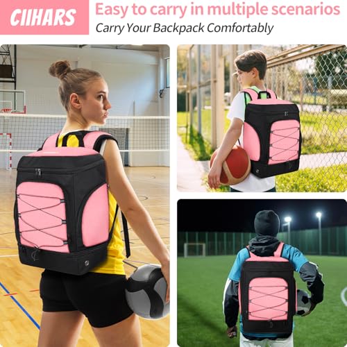 Soccer Bag - Soccer Backpack with Ball Holder,Sport Equipment Bags gifts for soccer stuff Water resistant Includes Separate Cleat Fit Basketball Volleyball Football - color: Hot Pink