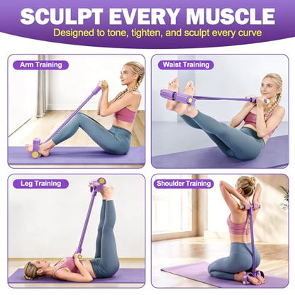 Foot Pedal Resistance Bands with Handles, 6-Tube Multifunction Exercise Bands, Durable Home Gym Fitness Equipment - color: Purple