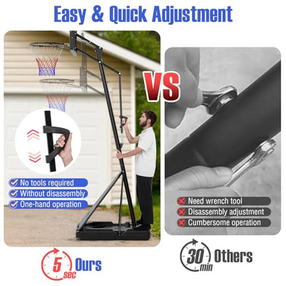 Giantex Portable Basketball Hoop Outdoor - 4.9-10 FT Quickly Height Adjustable Basketball Goal System w/ 44 Inch Shatterproof Backboard, Basketball Hoop Indoor for Adults, Backyard, Driveway, Pool