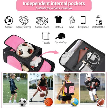 Soccer Bag - Soccer Backpack with Ball Holder,Sport Equipment Bags gifts for soccer stuff Water resistant Includes Separate Cleat Fit Basketball Volleyball Football - color: sport soccer bag 2025 PINK