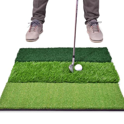 GoSports Tri-Turf XL Golf Hitting Mat – 24x24 in Golf Practice Mat for Indoor/Outdoor Training, Fairway Rough Tee Turf, Portable Golf Mat for Backyard, Garage & Golf Simulator Use