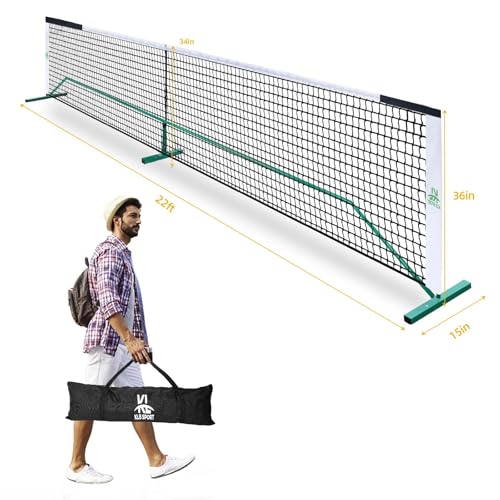 22 FT Pickleball net Portable Outdoor, Pickle Ball net with Metal Frame &Carry Bag, All-Weather Court Pickleball Court for Driveway, Regulation Size 34"/36, Easy Setup
