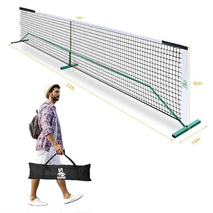 22 FT Pickleball net Portable Outdoor, Pickle Ball net with Metal Frame &Carry Bag, All-Weather Court Pickleball Court for Driveway, Regulation Size 34"/36, Easy Setup