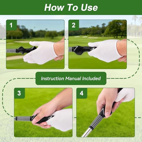 Retractable Golf Swing Trainer with Click Sound & Posture Correction Arm Band, Golf Grip Trainer for Right-Handed, Indoor & Outdoor Training Aid for Beginners to Pros